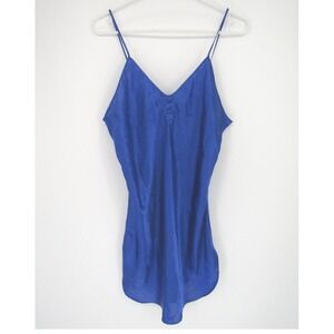 Blue Vintage Chemise Medium Satin Nightgown Lingerie Bride 90s Y2K Silky Slip